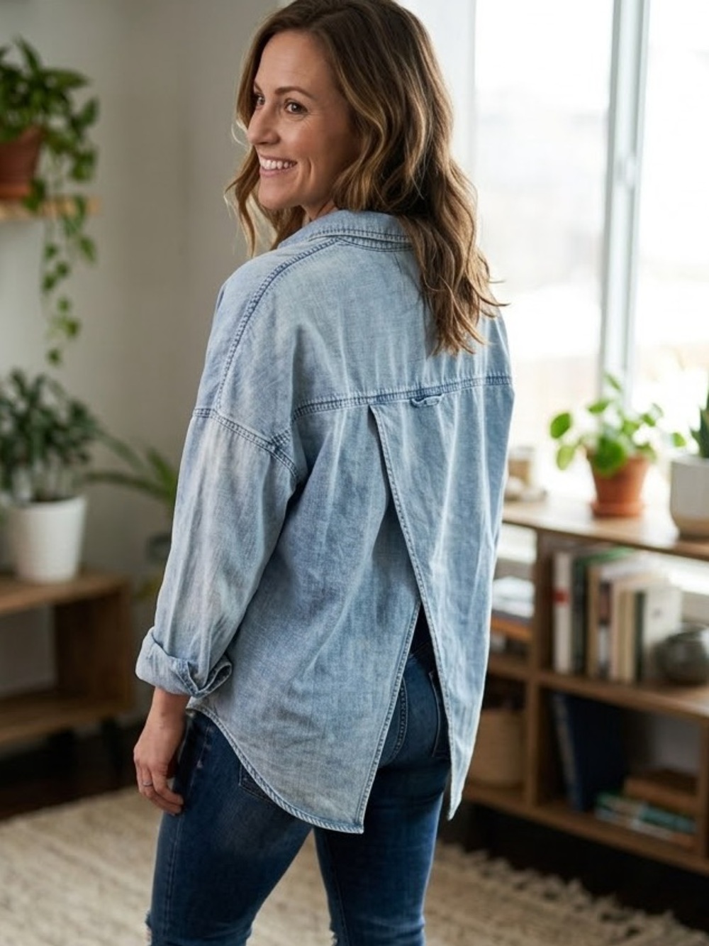 NWT Billy T Oversized Light Wash Relaxed Fit Denim Shirt Size Small